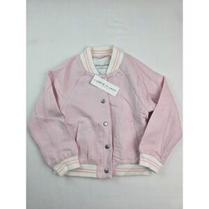 Janie & Jack Kids sz 4 pink white snap jacket athletic silver